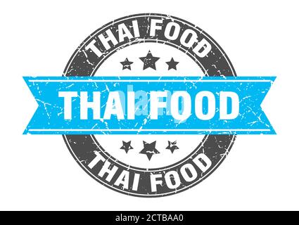 thai food round stamp with ribbon. sign. label Stock Vector