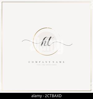 HT Initial Letter handwriting logo hand drawn template vector, logo for beauty, cosmetics, wedding, fashion and business Stock Vector