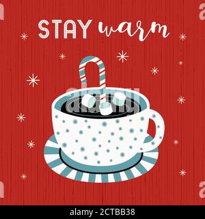 Hot cocoa mug whipped cream flat vector poster Stock Vector