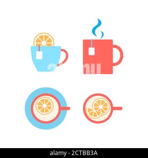 Cup of tea with lemon flat icon isolated on white. Stock Vector