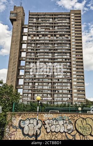 Trellick Tower with graffiti, London Stock Photo