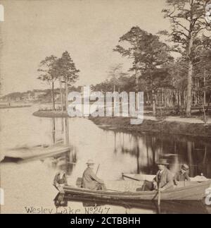 Wesley Lake., Pach, G. W. (Gustavus W.) (1845-1904), Tourism, Boats, Lakes & ponds, Leisure, New Jersey, Asbury Park (N.J.), Ocean Grove (N.J Stock Photo