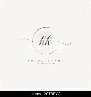HK Initial Letter handwriting logo hand drawn template vector, logo for beauty, cosmetics, wedding, fashion and business Stock Vector