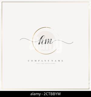 HM Initial Letter handwriting logo hand drawn template vector, logo for beauty, cosmetics, wedding, fashion and business Stock Vector