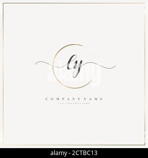 LY Initial Letter handwriting logo hand drawn template vector, logo for beauty, cosmetics, wedding, fashion and business Stock Vector