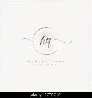 HQ Initial Letter handwriting logo hand drawn template vector, logo for beauty, cosmetics, wedding, fashion and business Stock Vector