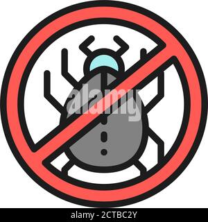 Forbidden sign with dust mites, allergy flat color line icon. Stock Vector