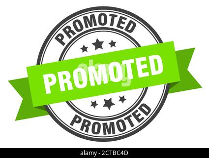 promoted label sign. round stamp. ribbon. band Stock Vector