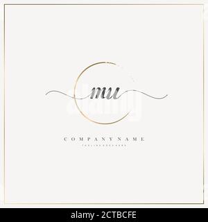 MU Initial Letter handwriting logo hand drawn template vector, logo for beauty, cosmetics, wedding, fashion and business Stock Vector