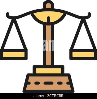 Justice scales, libra flat color line icon. Stock Vector