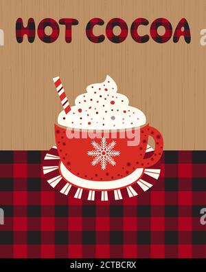 Hot cocoa mug whipped cream flat vector icon Stock Vector