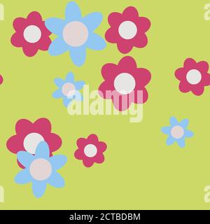 Cartoon Flowers Seamless Vector Pattern - Repeating ornament for textile, wraping paper, fashion etc. Stock Vector