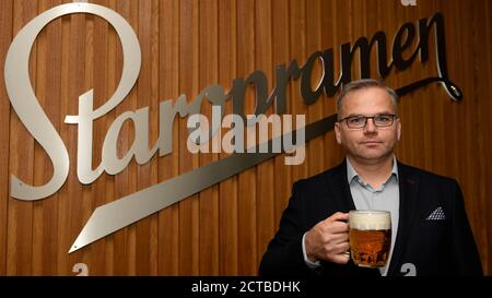 Prague, Czech Republic. 17th Sep, 2020. Zdenek Havlena, who replaced Petr Kovarik as CEO of Pivovary Staropramen brewery in Czechia and Slovakia, the latter leaving the company after almost four years in the post, on February 2020, gives an interview to Czech News Agency (CTK) in Prague, Czech Republic, on September 17, 2020. Havlena joined the company in 2001. The change is part of Pivovary Staropramen's reorganisation done by the parent company, Molson Coors. Credit: Ondrej Deml/CTK Photo/Alamy Live News Stock Photo