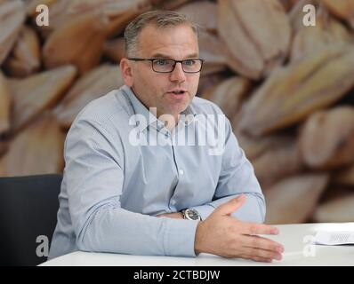 Prague, Czech Republic. 17th Sep, 2020. Zdenek Havlena, who replaced Petr Kovarik as CEO of Pivovary Staropramen brewery in Czechia and Slovakia, the latter leaving the company after almost four years in the post, on February 2020, gives an interview to Czech News Agency (CTK) in Prague, Czech Republic, on September 17, 2020. Havlena joined the company in 2001. The change is part of Pivovary Staropramen's reorganisation done by the parent company, Molson Coors. Credit: Ondrej Deml/CTK Photo/Alamy Live News Stock Photo