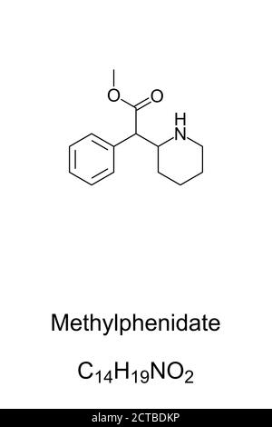 Methylphenidate, MP, chemical structure. Stimulant and medication, used in the treatment of ADHD and narcolepsy. Performance enhancer. Stock Photo