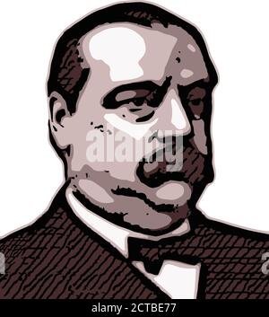 Vector portrait of president Grover Cleveland . Stephen Grover Cleveland (1837 – 1908) was an American politician and lawyer who was the 22nd and 24th Stock Vector