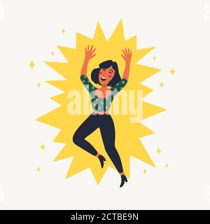 Extrovert. Extraversion and introversion concept - a young happy woman in the spotlight Stock Vector