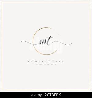 MT Initial Letter handwriting logo hand drawn template vector, logo for beauty, cosmetics, wedding, fashion and business Stock Vector