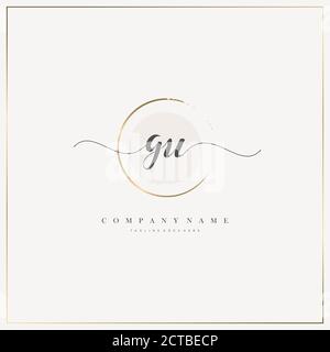 GU Initial Letter handwriting logo hand drawn template vector, logo for beauty, cosmetics, wedding, fashion and business Stock Vector