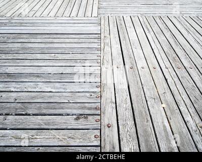 natural bleached planks of wooden pavement of outdoor pier Stock Photo