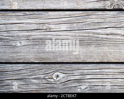 naturally bleached shabby gray wooden planks of outdoor pavement of pier close up Stock Photo