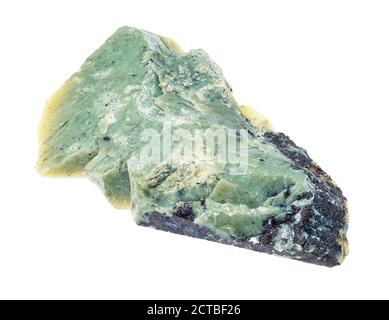 unpolished Teisky Jade (Hantigyrite, khakassian serpentine) rock from Magnetite, Serpentine, Hematite minerals cutout on white background Stock Photo
