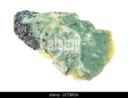 raw Teisky Jade (Hantigyrite, khakassian serpentine) rock from Magnetite, Serpentine, Hematite minerals cutout on white background Stock Photo