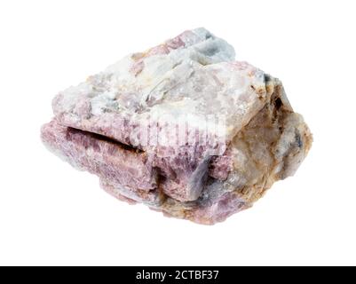unpolished pink Tourmaline mineral in feldspar and quartz rock cutout on white background Stock Photo