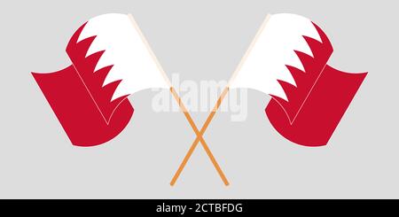 Crossed and waving flags of Bahrain. Vector illustration Stock Vector