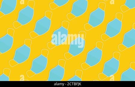 Face mask on yellow background.Medical mask vector illustration paper cut  style.Face mask vector.Blue mask. Stock Vector