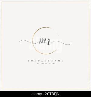 MR Initial Letter handwriting logo hand drawn template vector, logo for beauty, cosmetics, wedding, fashion and business Stock Vector