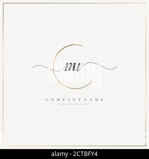 MV Initial Letter handwriting logo hand drawn template vector, logo for beauty, cosmetics, wedding, fashion and business Stock Vector