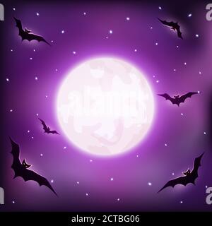 Vector illustration - halloween background with full moon and castle ...