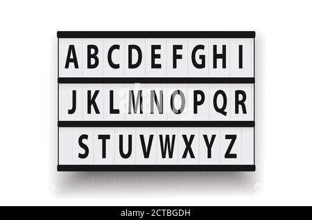 Alphabet, font displayed on a vintage letter board light box. Vector  illustration. Stock Vector
