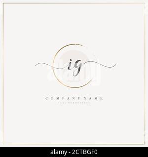 IG Initial Letter handwriting logo hand drawn template vector, logo for beauty, cosmetics, wedding, fashion and business Stock Vector