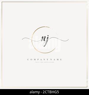 NJ Initial Letter handwriting logo hand drawn template vector, logo for beauty, cosmetics, wedding, fashion and business Stock Vector