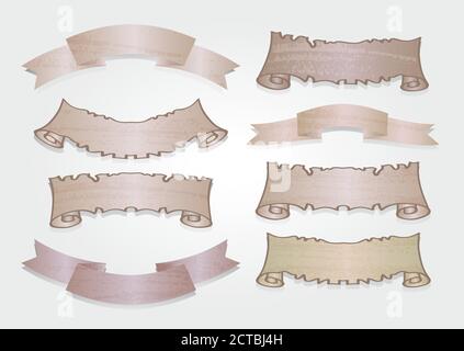 Vector set of old tattered banners and sepia ribbons Stock Vector