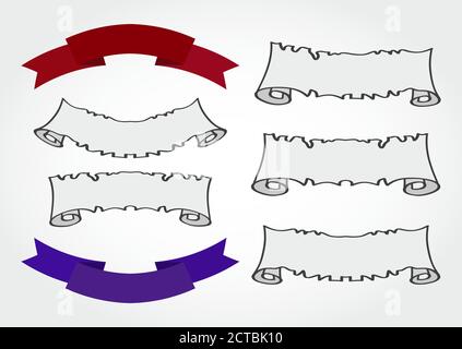 Vector set of old tattered banners and colored ribbons. Stock Vector