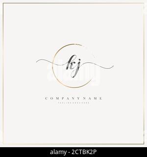 KJ Initial Letter handwriting logo hand drawn template vector, logo for beauty, cosmetics, wedding, fashion and business Stock Vector