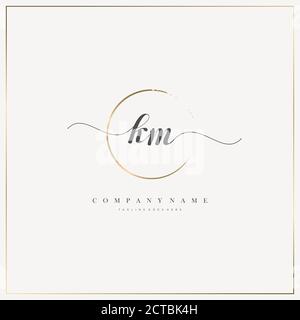 KM Initial Letter handwriting logo hand drawn template vector, logo for beauty, cosmetics, wedding, fashion and business Stock Vector