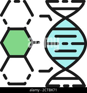 Dna structure, genetics, molecule analysis flat color line icon. Stock Vector