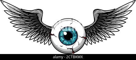 Vector illustration of Tattoo Flying Eyeball design Stock Vector