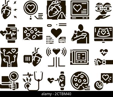 Hypertension Disease Glyph Set Vector Stock Vector