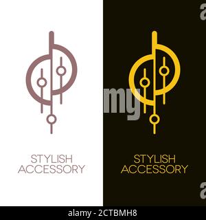 Ornate decorative accessories or jewelry icons such as necklace, earring or lighting equipment. Gold and bronze vector logos. Stock Vector