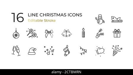 Set of Christmas icons of thin line Stock Vector