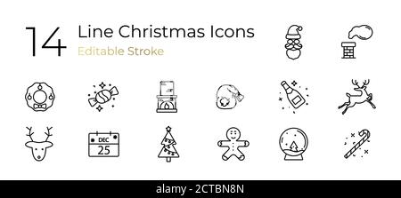 The linear set of Holiday Christmas icons Stock Vector