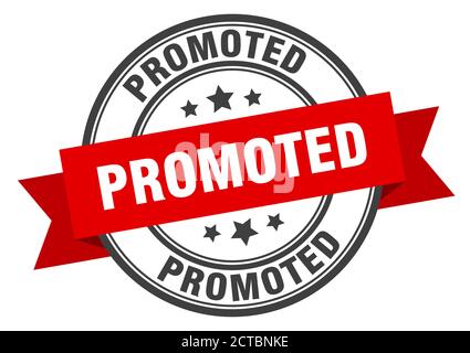 promoted label sign. round stamp. ribbon. band Stock Vector