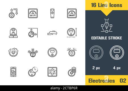Smart House, Robot Vacuum Cleaner. Thin line icon - Outline flat vector illustration. Editable stroke pictogram. Premium quality graphics concept for Stock Vector