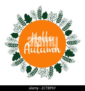 Hand drawn Hello Autumn quote for label, logo or badge, banner, flyer, header, poster. Lettering Stock Vector
