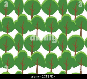 Seamless texture of cartoon flat tree on white background. Vector Pattern for your Creativity Stock Vector